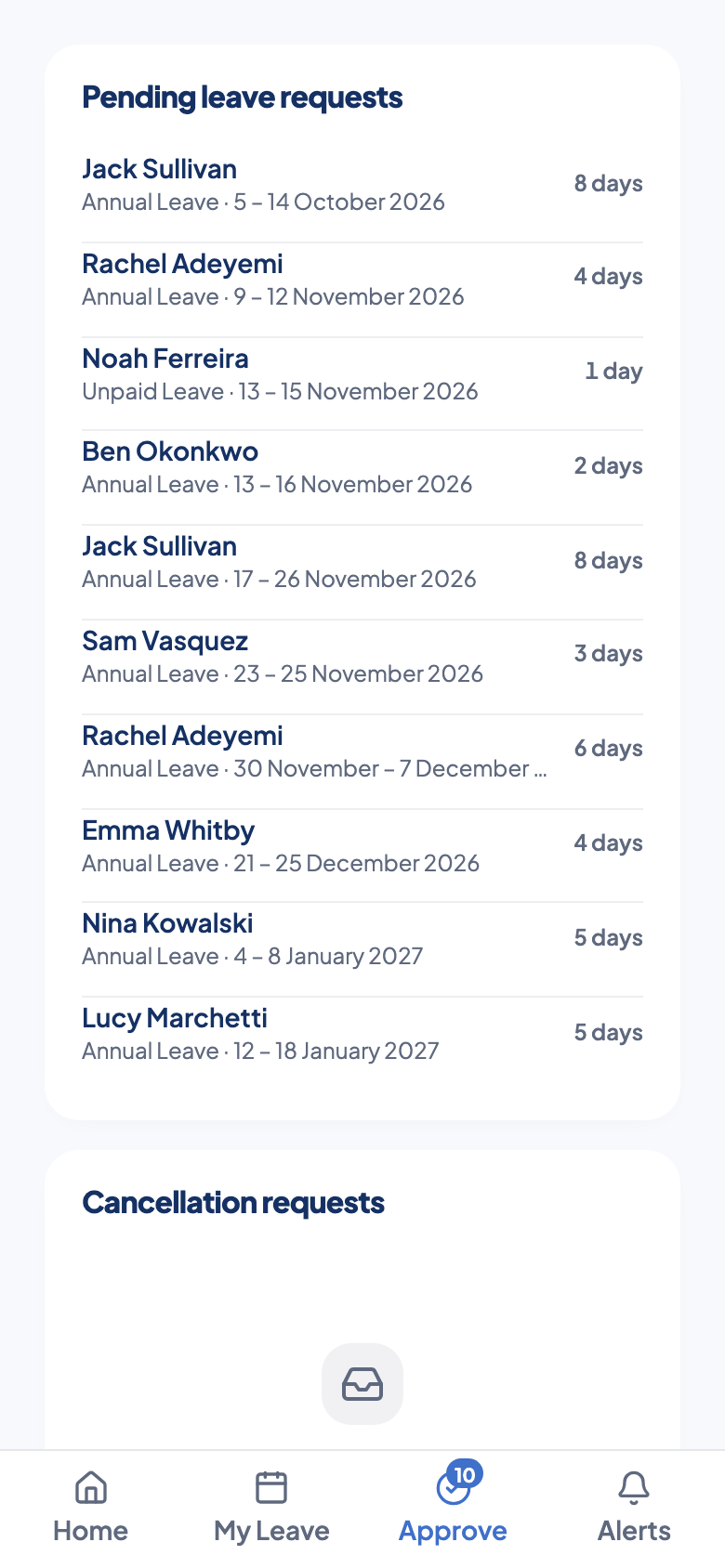 Approvals queue on a phone
